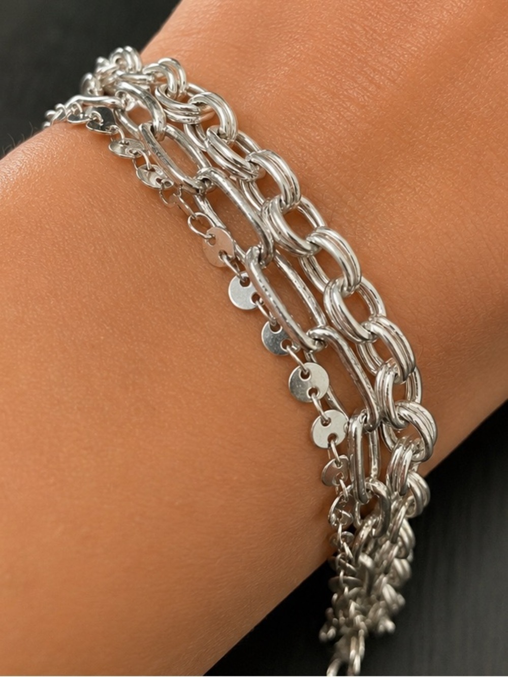 Vintage Silver-Tone Stacking & Layering Bracelet Set of 3 Chain Styles 7.5”